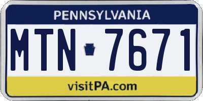 PA license plate MTN7671