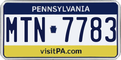 PA license plate MTN7783