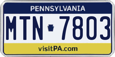 PA license plate MTN7803