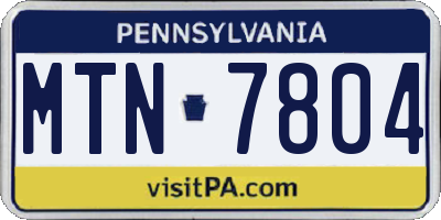 PA license plate MTN7804