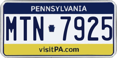 PA license plate MTN7925