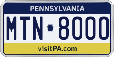 PA license plate MTN8000