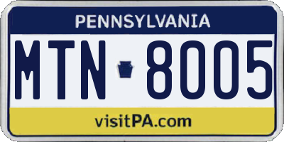 PA license plate MTN8005