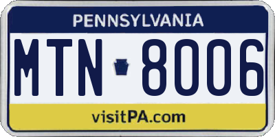 PA license plate MTN8006