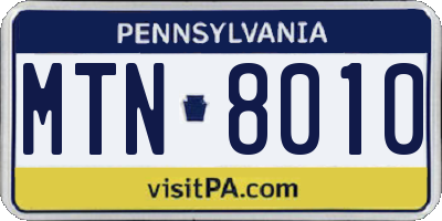 PA license plate MTN8010