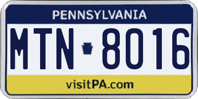 PA license plate MTN8016