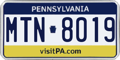 PA license plate MTN8019