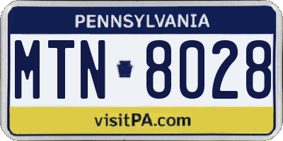 PA license plate MTN8028