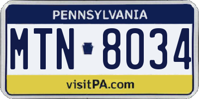 PA license plate MTN8034