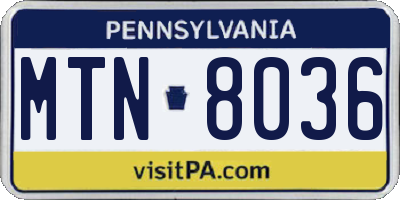 PA license plate MTN8036