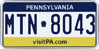 PA license plate MTN8043