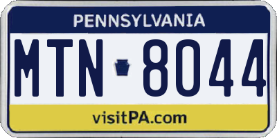 PA license plate MTN8044