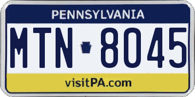 PA license plate MTN8045