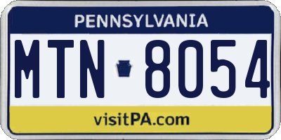 PA license plate MTN8054