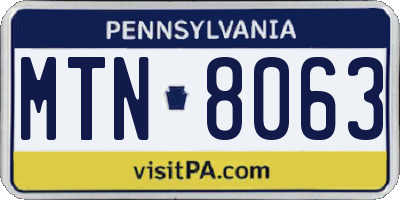 PA license plate MTN8063