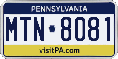 PA license plate MTN8081