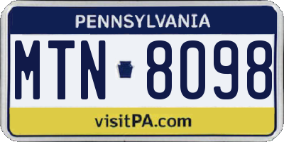 PA license plate MTN8098