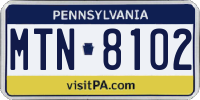 PA license plate MTN8102