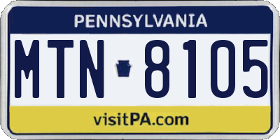 PA license plate MTN8105