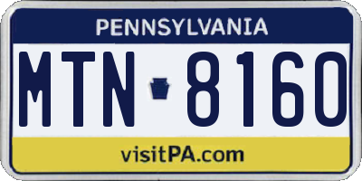 PA license plate MTN8160