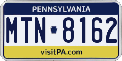 PA license plate MTN8162