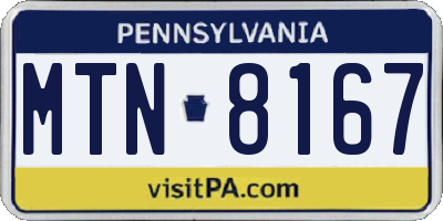 PA license plate MTN8167
