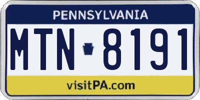 PA license plate MTN8191