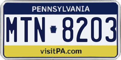 PA license plate MTN8203