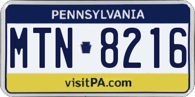 PA license plate MTN8216