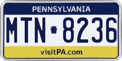 PA license plate MTN8236