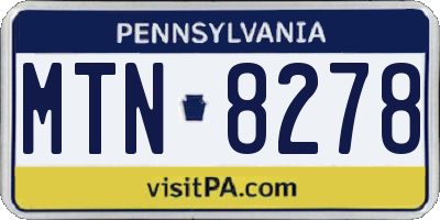 PA license plate MTN8278