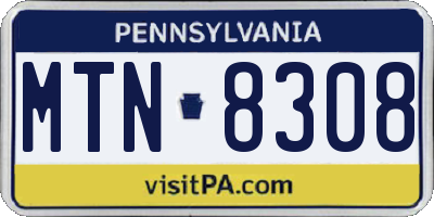 PA license plate MTN8308
