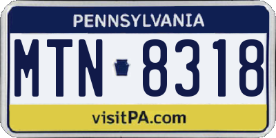 PA license plate MTN8318