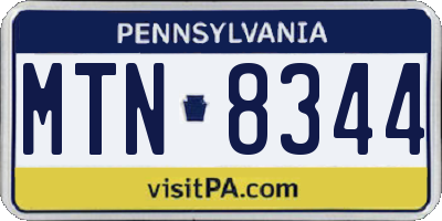 PA license plate MTN8344