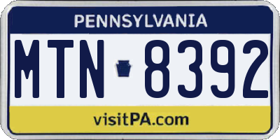 PA license plate MTN8392