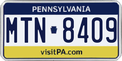 PA license plate MTN8409