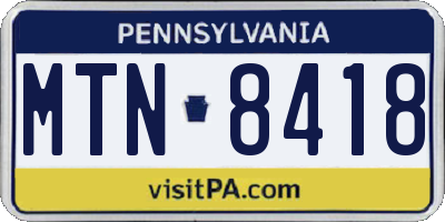 PA license plate MTN8418