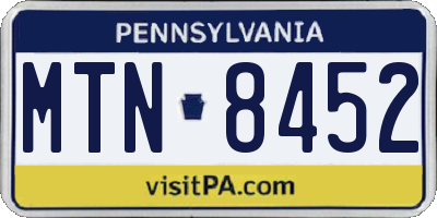 PA license plate MTN8452