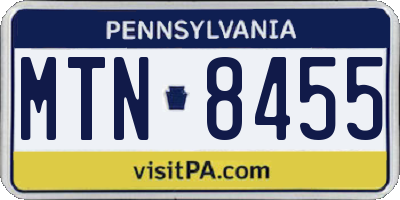 PA license plate MTN8455