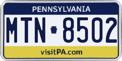 PA license plate MTN8502
