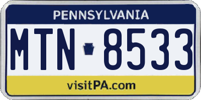PA license plate MTN8533