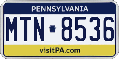 PA license plate MTN8536