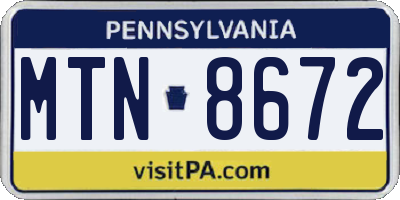PA license plate MTN8672