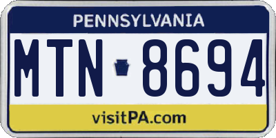 PA license plate MTN8694