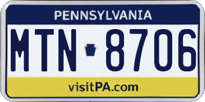PA license plate MTN8706