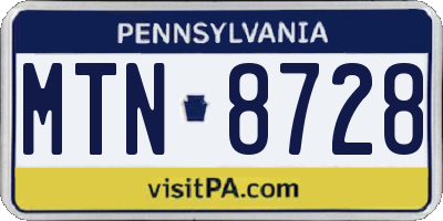 PA license plate MTN8728