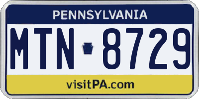 PA license plate MTN8729