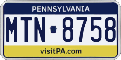 PA license plate MTN8758