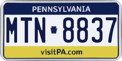 PA license plate MTN8837