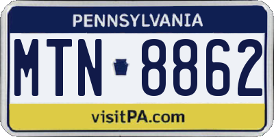PA license plate MTN8862